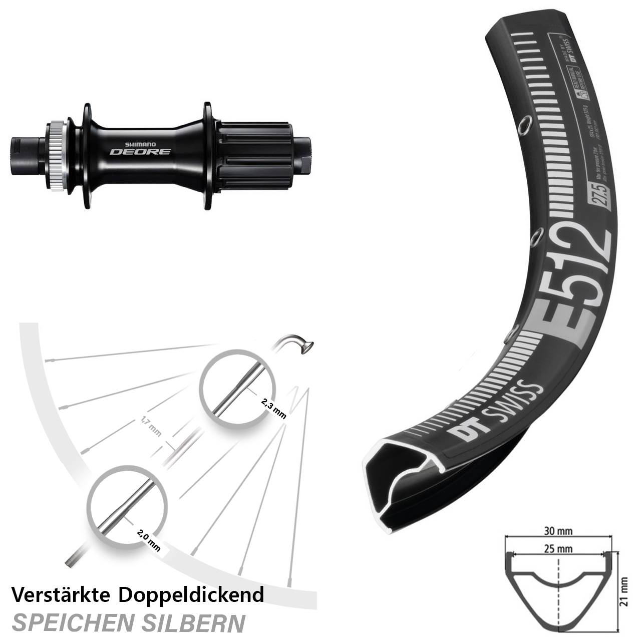 DT Swiss E512 Shimano Deore FH-M6010-B 29 Zoll Disc Laufrad 12x148 8-11 fach HG