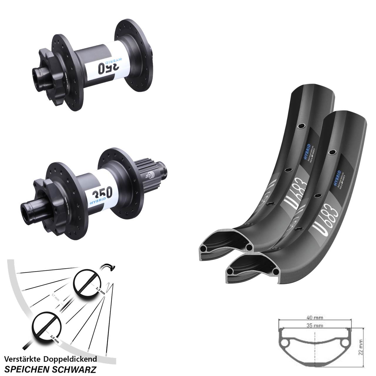 27,5 Zoll E-Bike Laufradsatz U 683 DT Swiss 350 Hybrid Boost Micro Spline