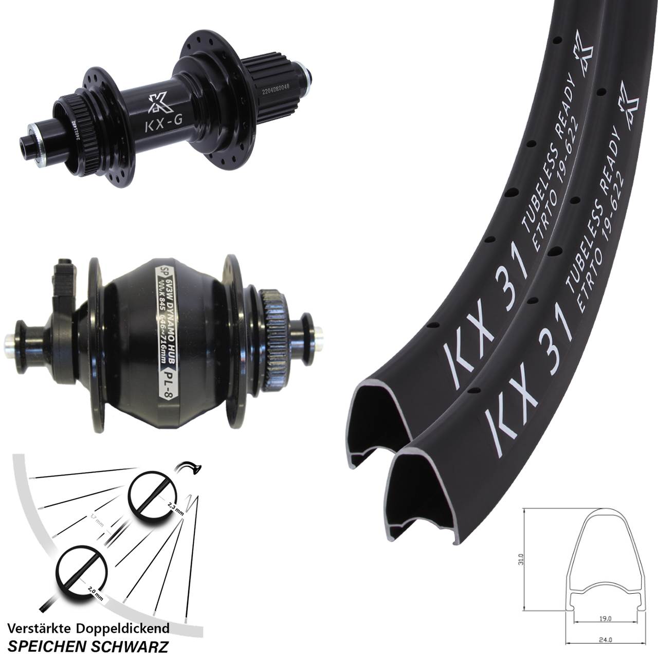 28 Zoll KX-GS 31 Heavy Duty Shutter PL-8 Centerlock Laufradsatz QR Micro Spline