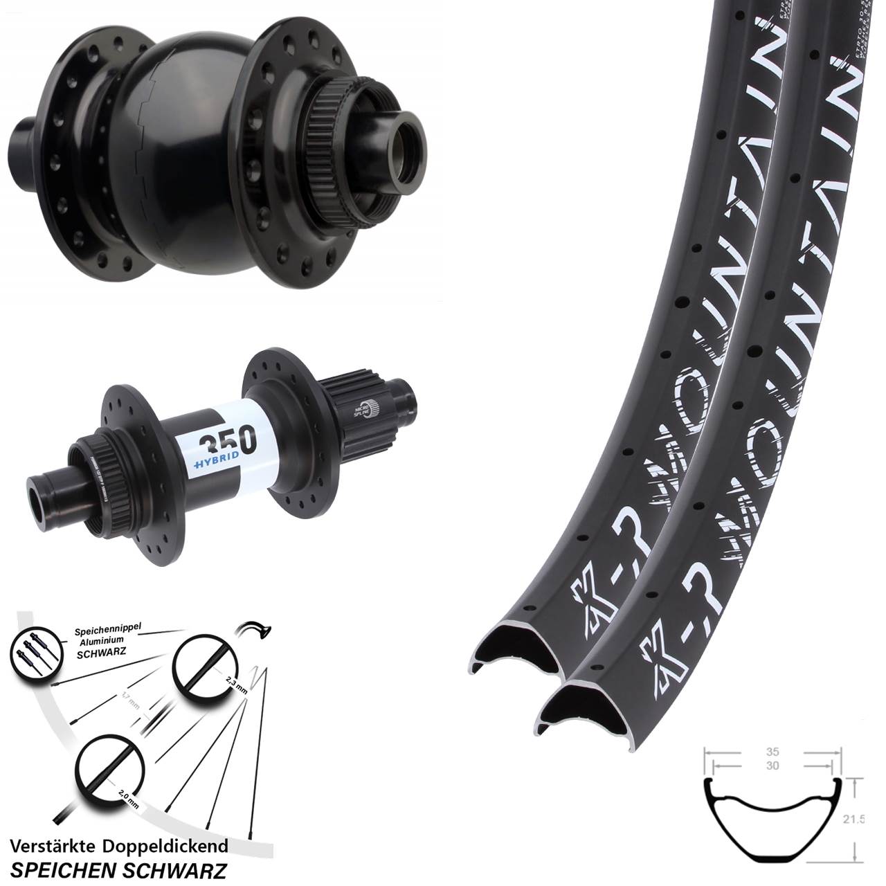 Disc Laufradsatz Boost 27,5 Zoll KX-R Mountain DT Swiss Hybrid 350 SON 28 Micro Spline