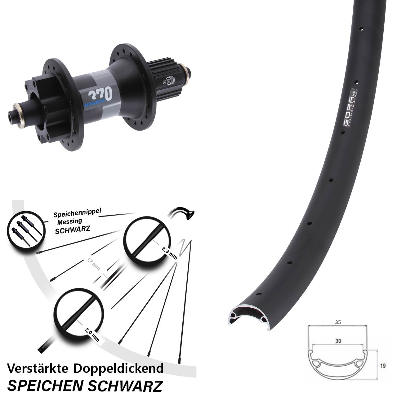 27,5 Zoll Gora 30 DT Swiss 370 Hybrid Boost 6-Loch Hinterrad QR Shimano Micro Spline