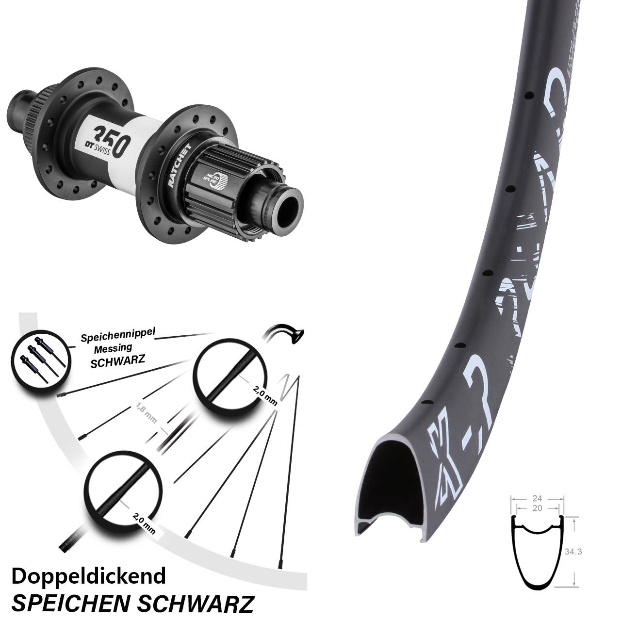 Disc Hinterrad 12x142 28 Zoll KX-R Road DT Swiss 350 Micro Spline