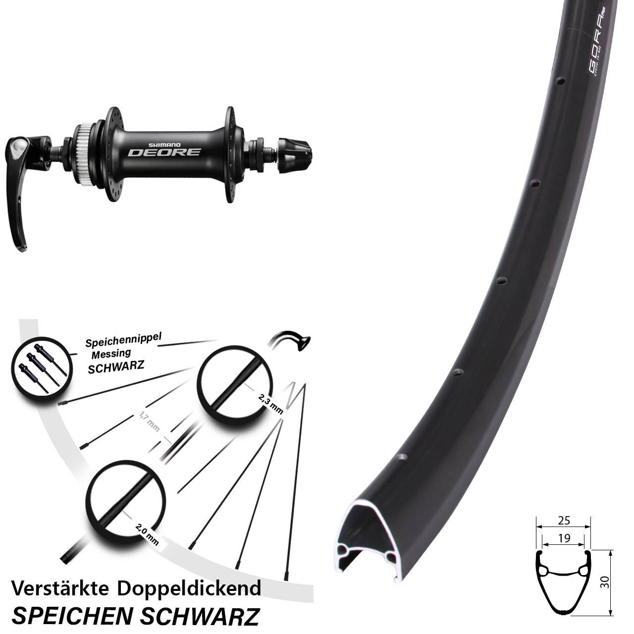 Gora Plus Shimano Deore 28 Zoll Centerlock Laufrad für Schnellspanner