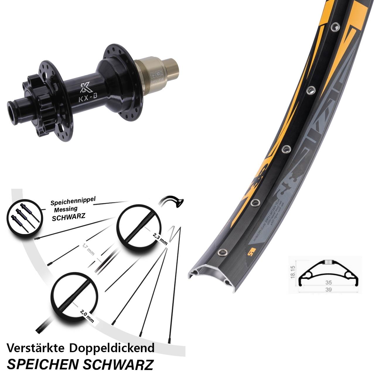 Rodi TRYP 35 KX-B 27,5 Zoll Disc Hinterrad 12x148 SRAM XD