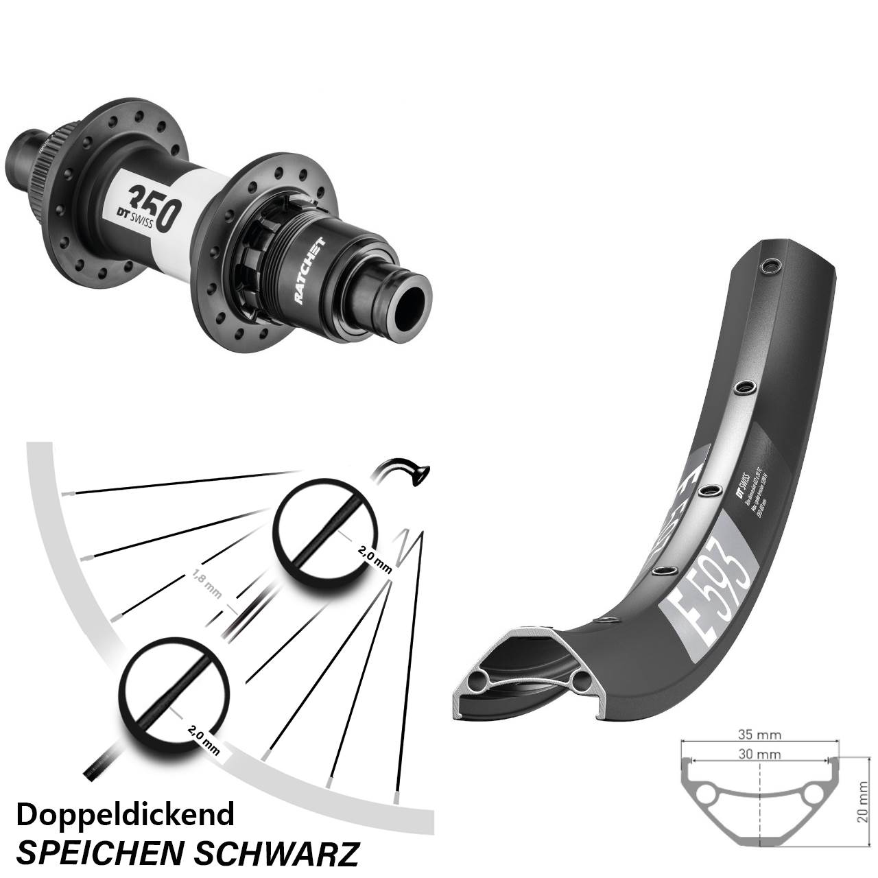 Hinterrad Centerlock 29 Zoll DT Swiss E 593-350 XD 12x148