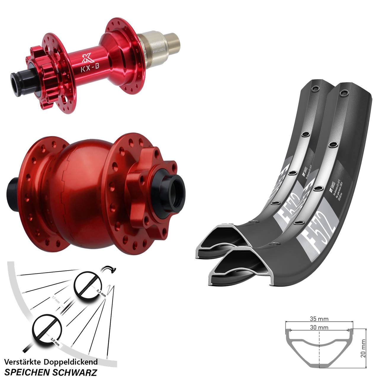 Disc Laufradsatz 15x110 12x148 650B DT Swiss F572 KX-B rot SON 28 SRAM XD