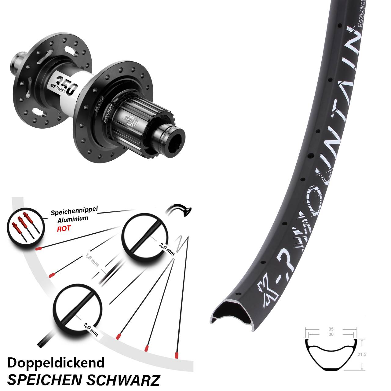 Hinterrad Centerlock 29 Zoll KX-R Mountain DT Swiss 350 DEG 72 Shimano Micro Spline 12x148