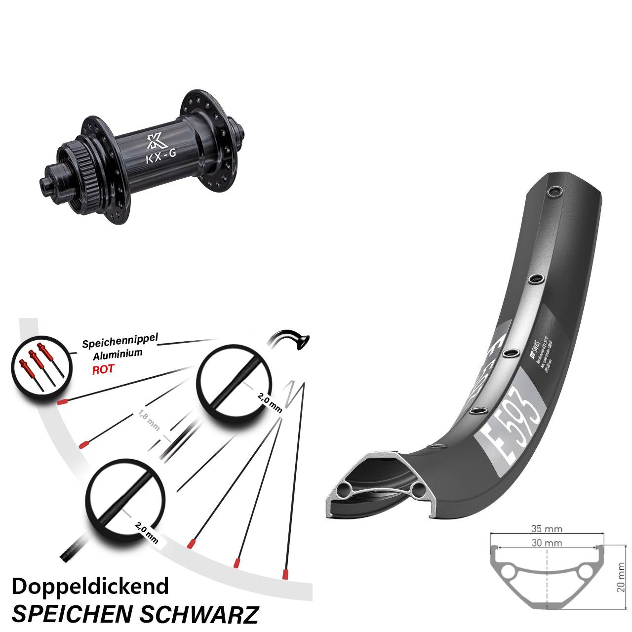 27,5 Zoll DT Swiss E 593 KX-G Disc Laufrad QR