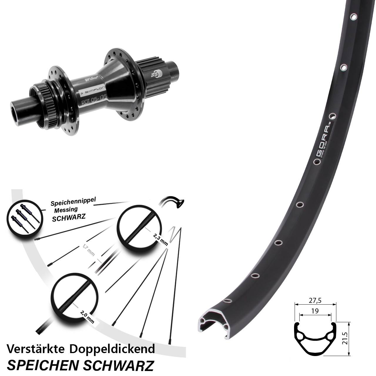 28 Zoll Gora 19 DT Swiss 370 Hybrid Hinterrad Centerlock 12x142 Shimano Micro Spline