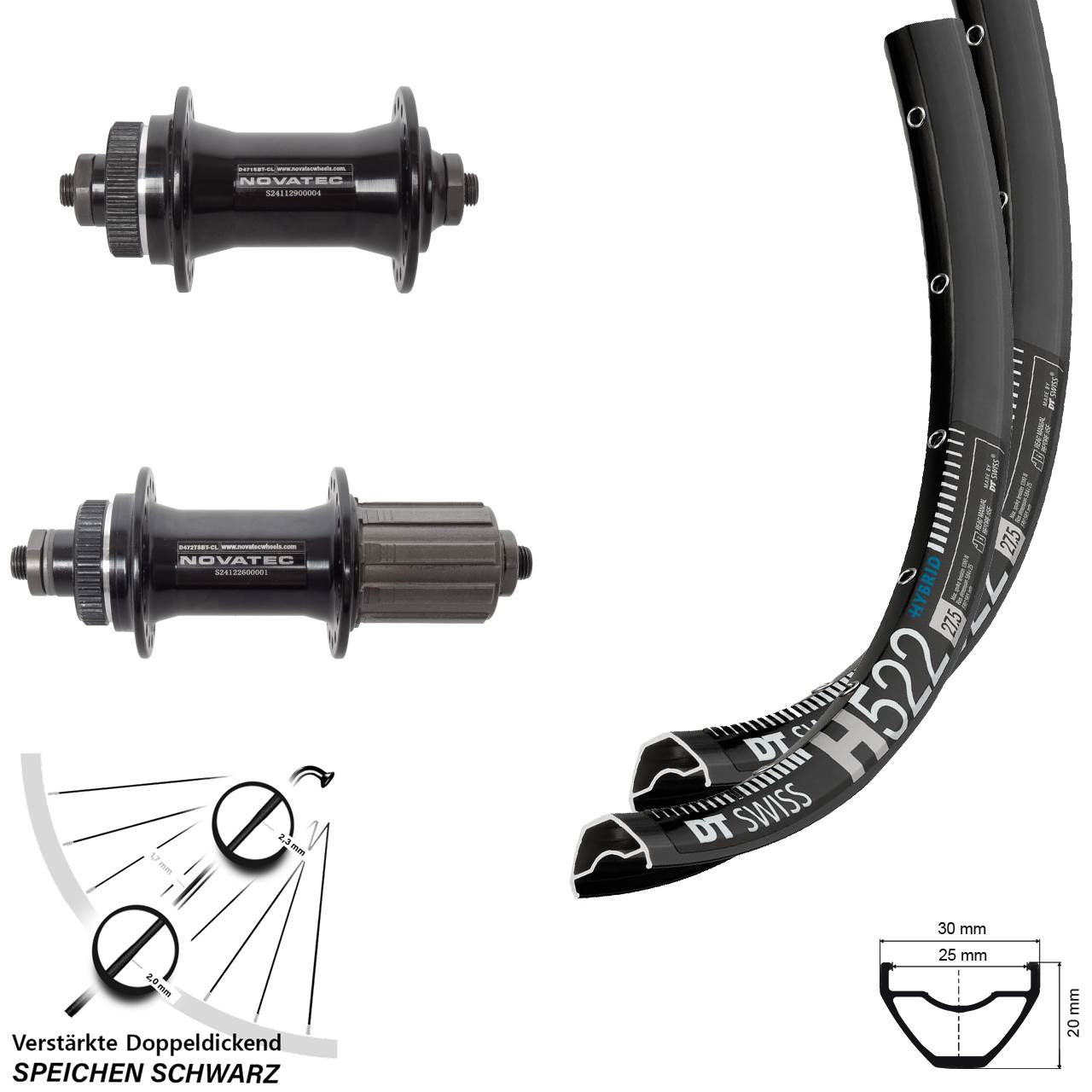 DT Swiss H 522 Novatec D471 Novatec D472 29 Zoll Centerlock Laufradsatz QR 8-12 fach