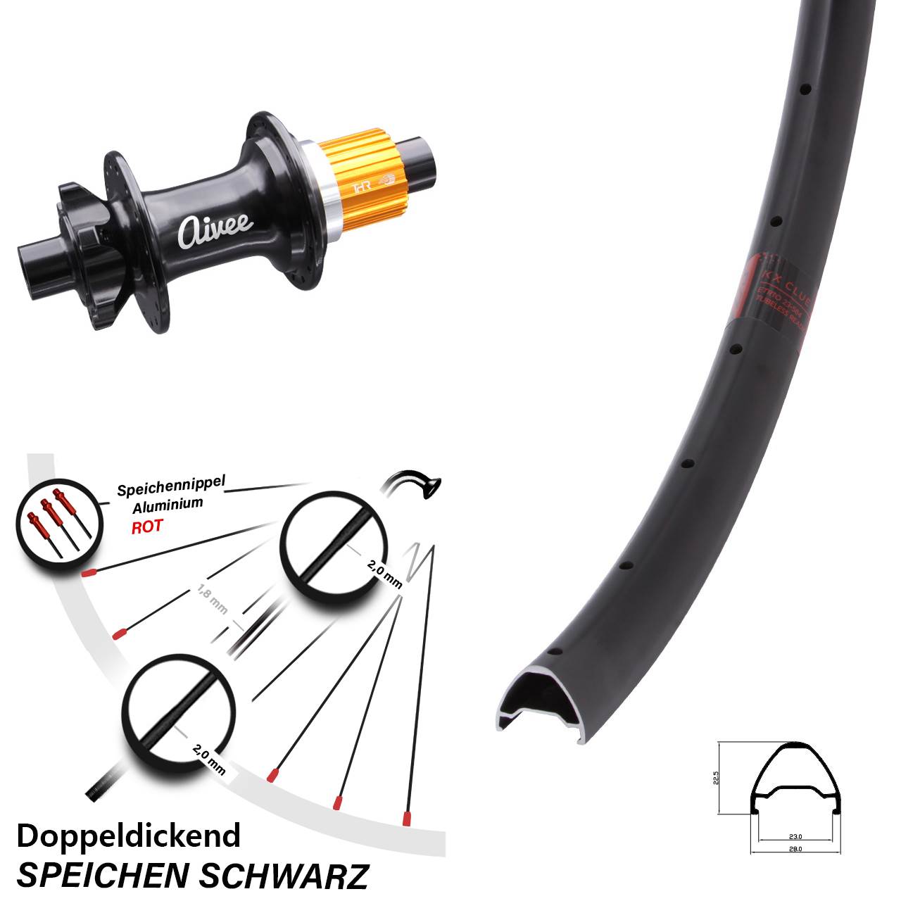 29 Zoll KX Clue Aivee Boost Hinterrad 6-Loch 12x148 Boost Micro Spline