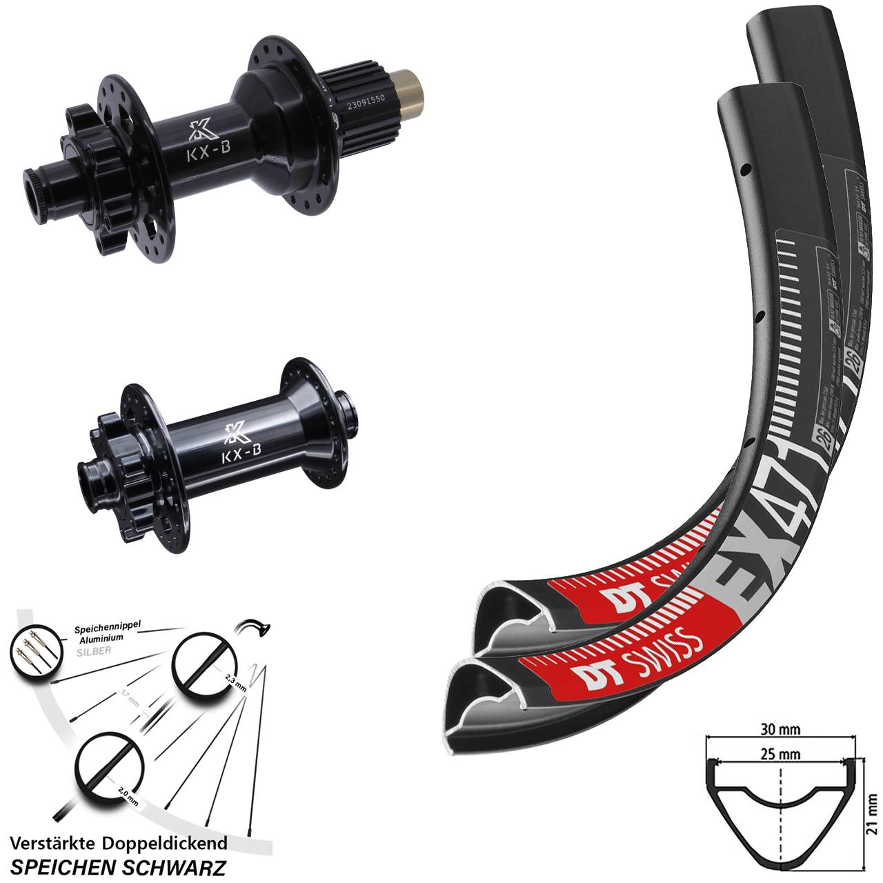 DT Swiss EX471 KX-B 29 Zoll Laufradsatz 6-Loch 15x110 12x148 Micro Spline