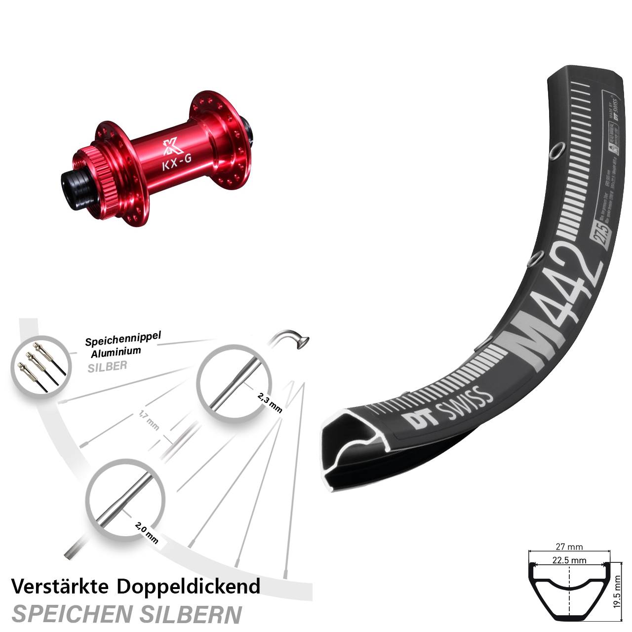 Centerlock Vorderrad 28 Zoll DT Swiss M442 KX-G rot 12x100