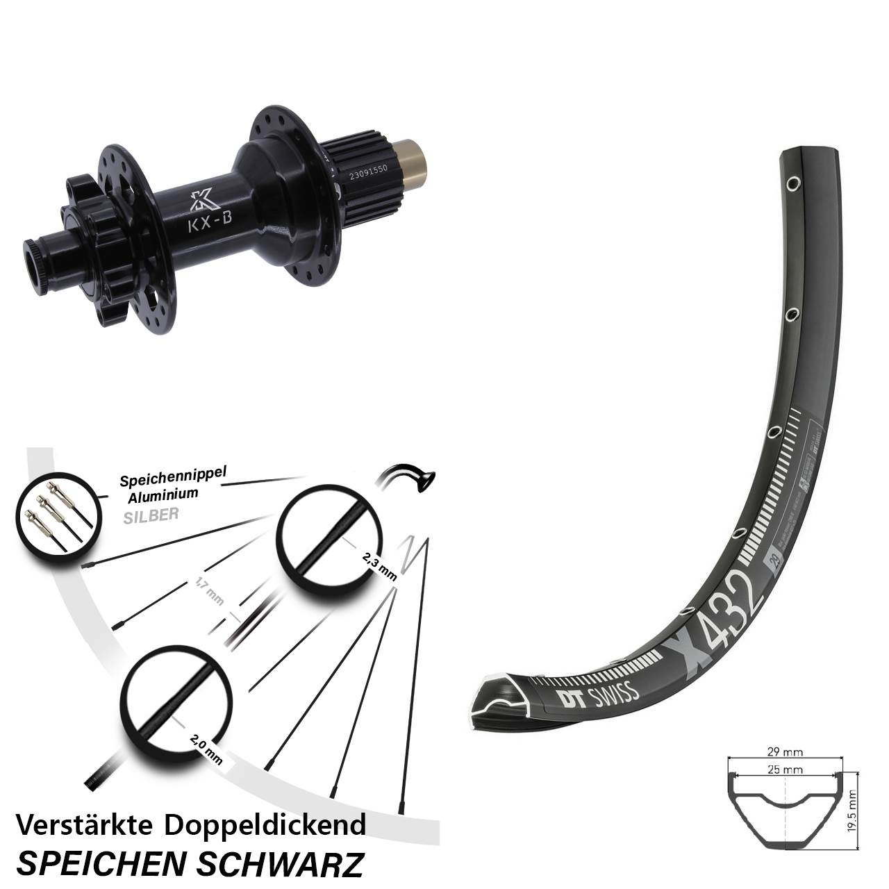 Disc Laufrad 29 Zoll DT Swiss X 432 KX-B Shimano Micro Spline 12x148