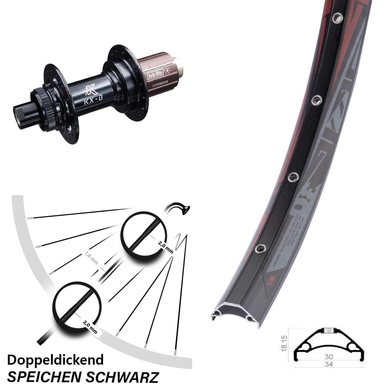 Centerlock Hinterrad 29 Zoll Rodi TRYP 30 KX-B 8-12 fach HG 12x148