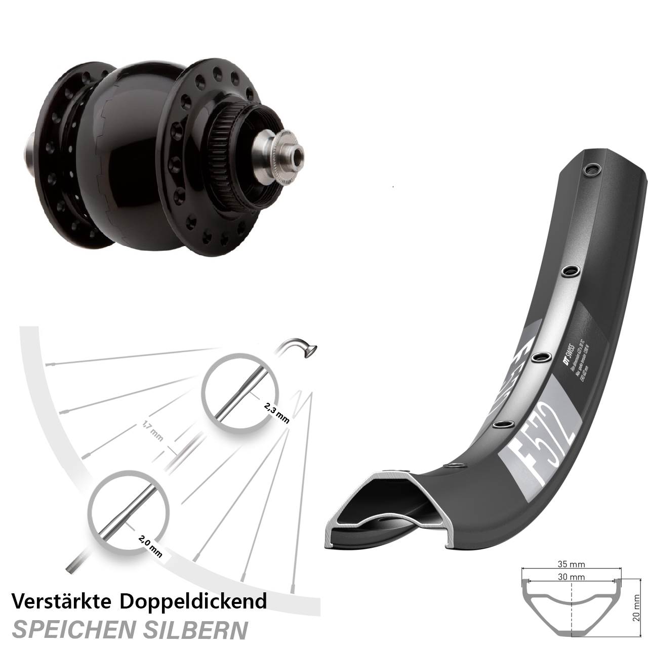 Nabendynamo-Vorderrad Centerlock 29 Zoll DT Swiss F572 SON delux QR