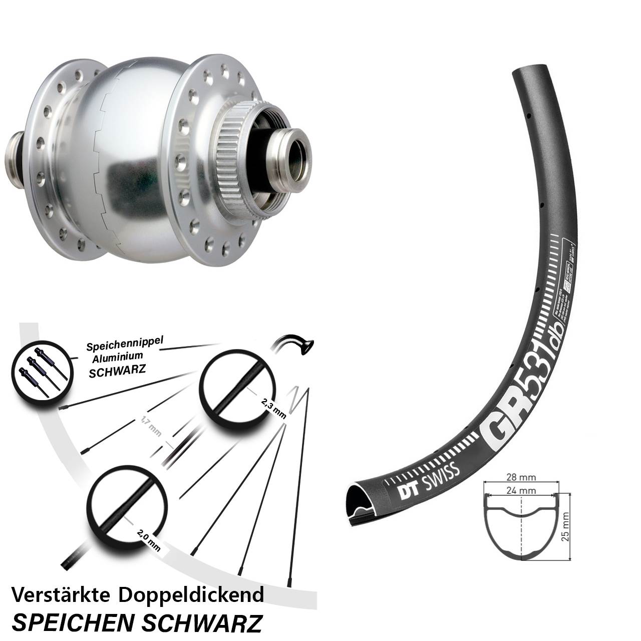 29 Zoll DT Swiss GR531 SON delux Dynamo-Vorderrad Centerlock 12x100