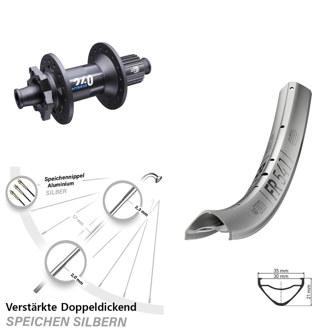 29 Zoll DT Swiss FR541 silbern 240 Hybrid 12x148 6-Loch Micro Spline Laufrad