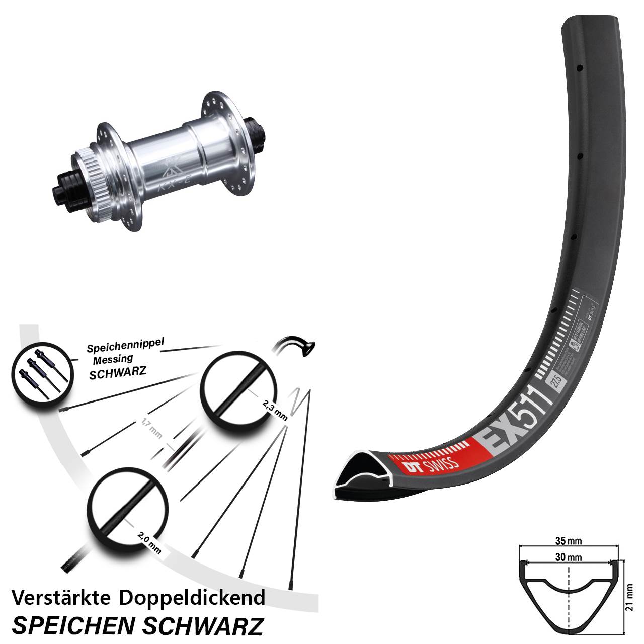 Vorderrad Centerlock QR 29 Zoll DT Swiss EX511 KX-E