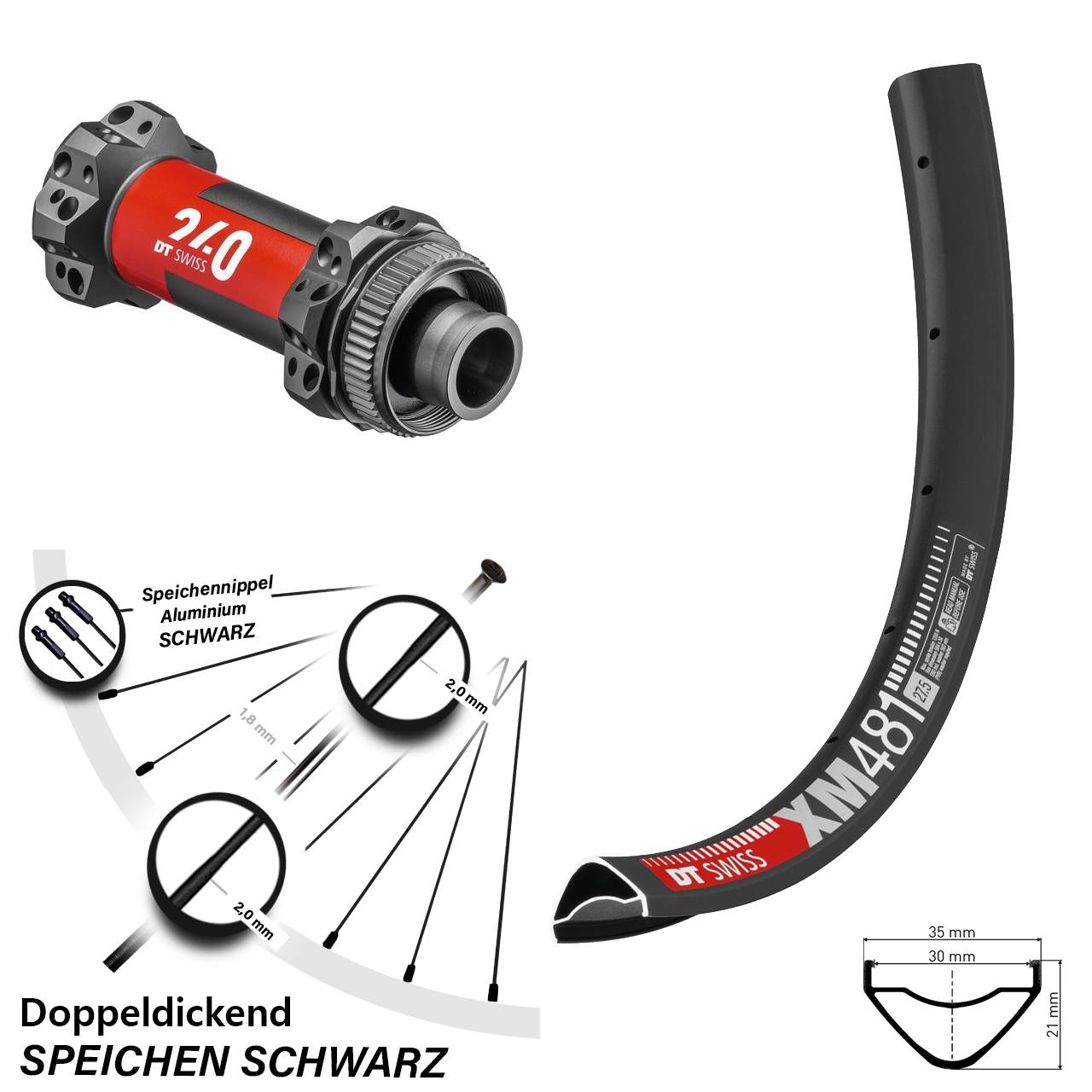 27,5 Zoll Vorderrad XM 481 DT Swiss 240 Straightpull Centerlock Boost