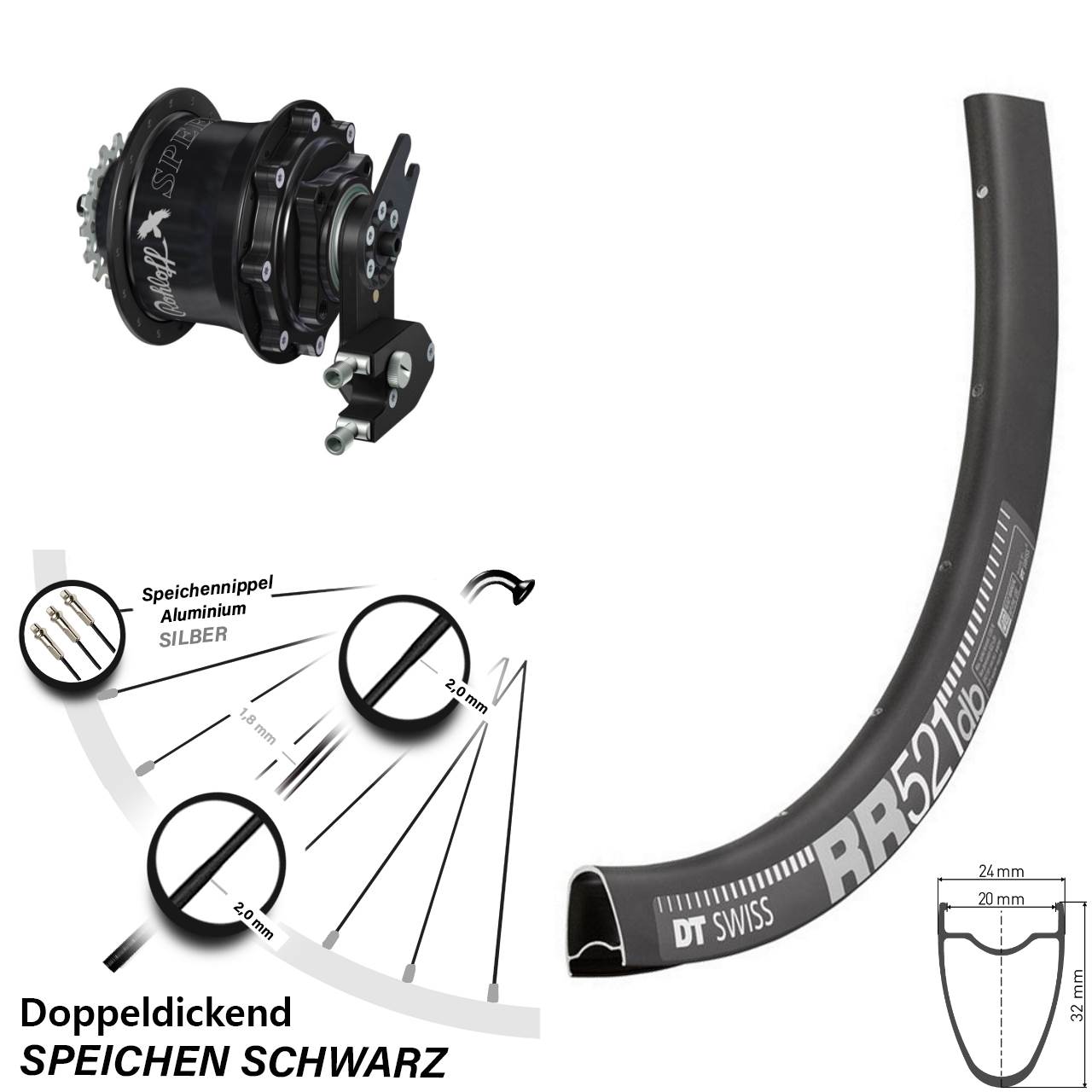 Disc Laufrad 28 Zoll DT Swiss RR 521 Rohloff Speedhub CC DB OEM2 Tandem