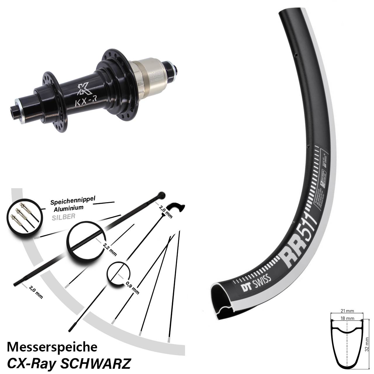 Hinterrad für Schnellspanner 28 Zoll DT Swiss RR511 KX-R XDR 11-12 fach CX-Ray