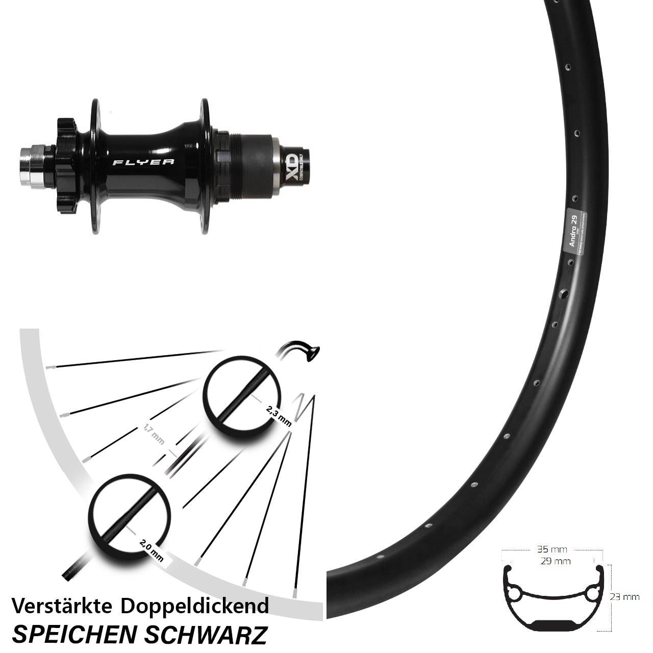 29 Zoll Ryde Andra Formula DHT142 6-Loch Hinterrad 12x142 XD
