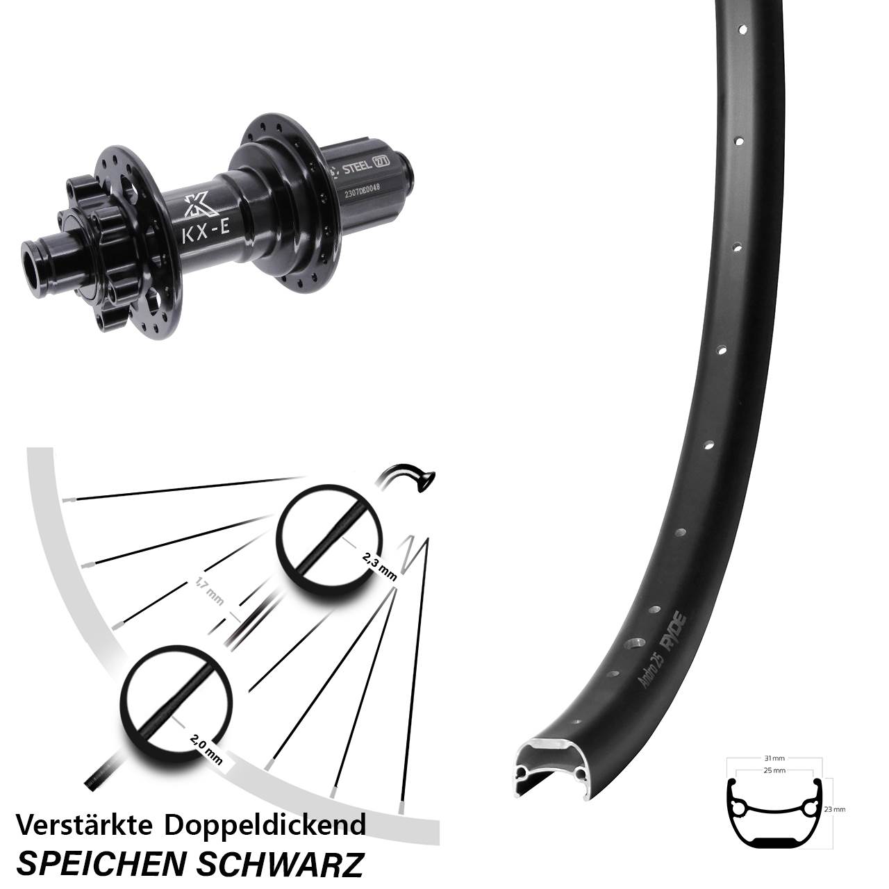 Ryde Andra 25 KX-E Heavy Duty 28 Zoll Disc Hinterrad 12x148 8-12 fach HG