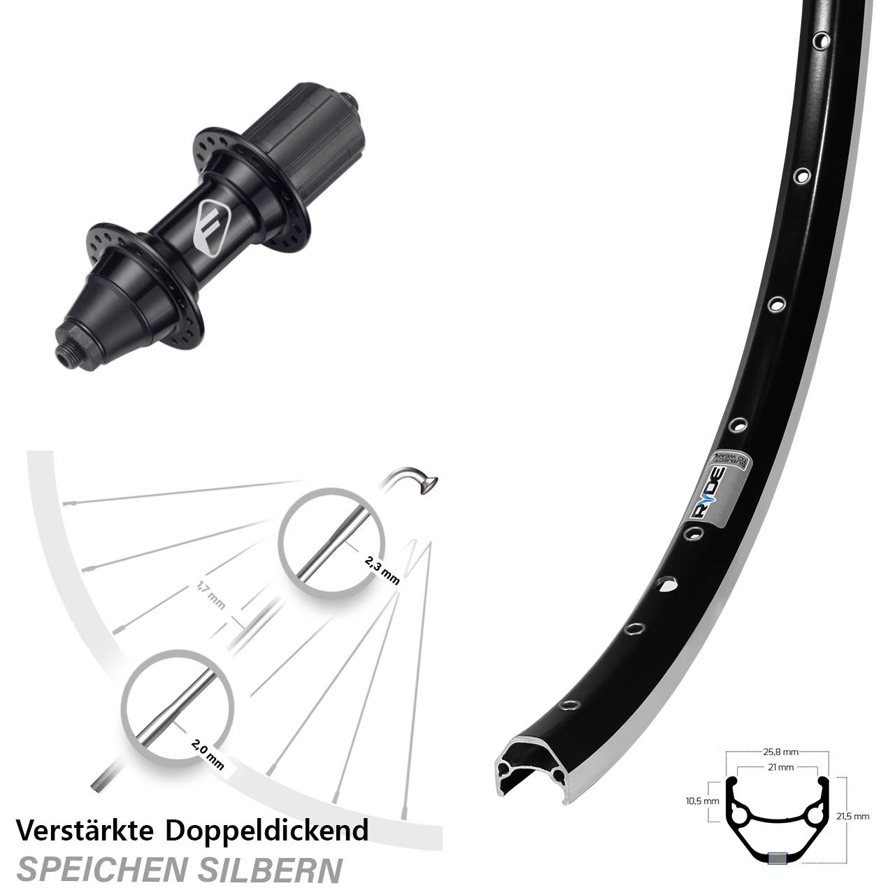 Hinterrad 28 Zoll Ryde ZAC 421 Formula FM32 7 fach HG QR