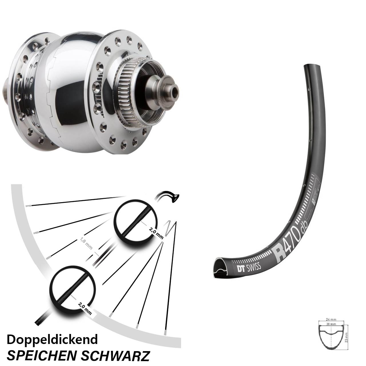 DT Swiss SON 28 Zoll R 470 Vorderrad mit Nabendynamo