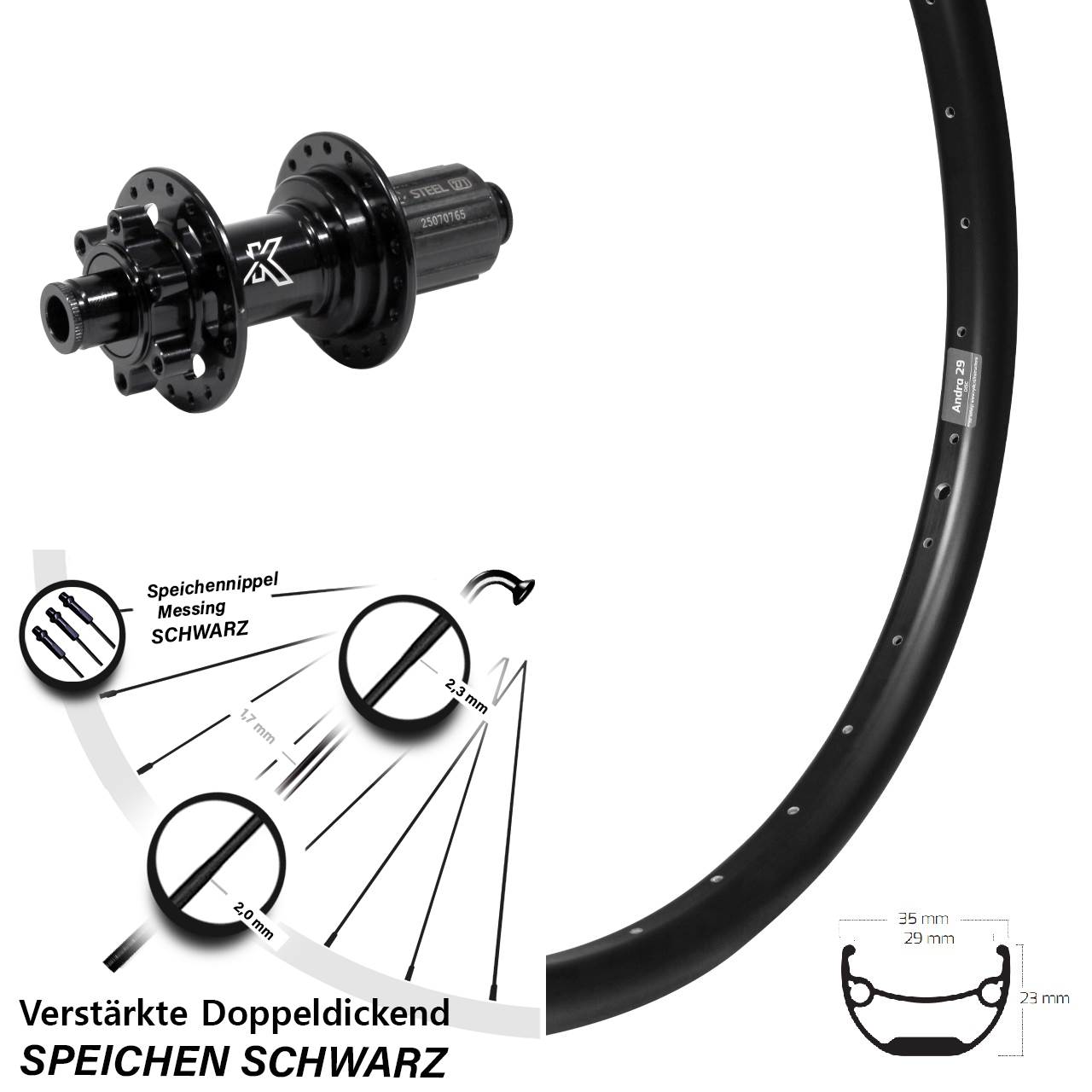 Disc Hinterrad 29 Zoll Ryde Andra 29 KX-M Heavy Duty 8-12 fach HG 12x142