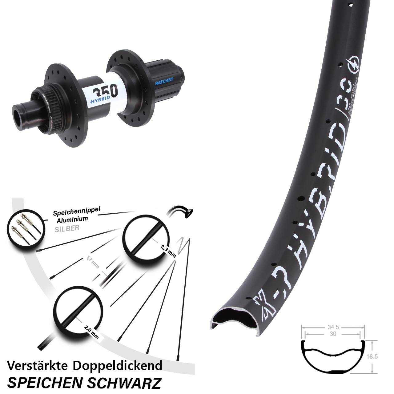 29 Zoll KX-R Hybrid 30 DT Swiss 350 Centerlock Hinterrad 12x148 Boost 8-11 fach