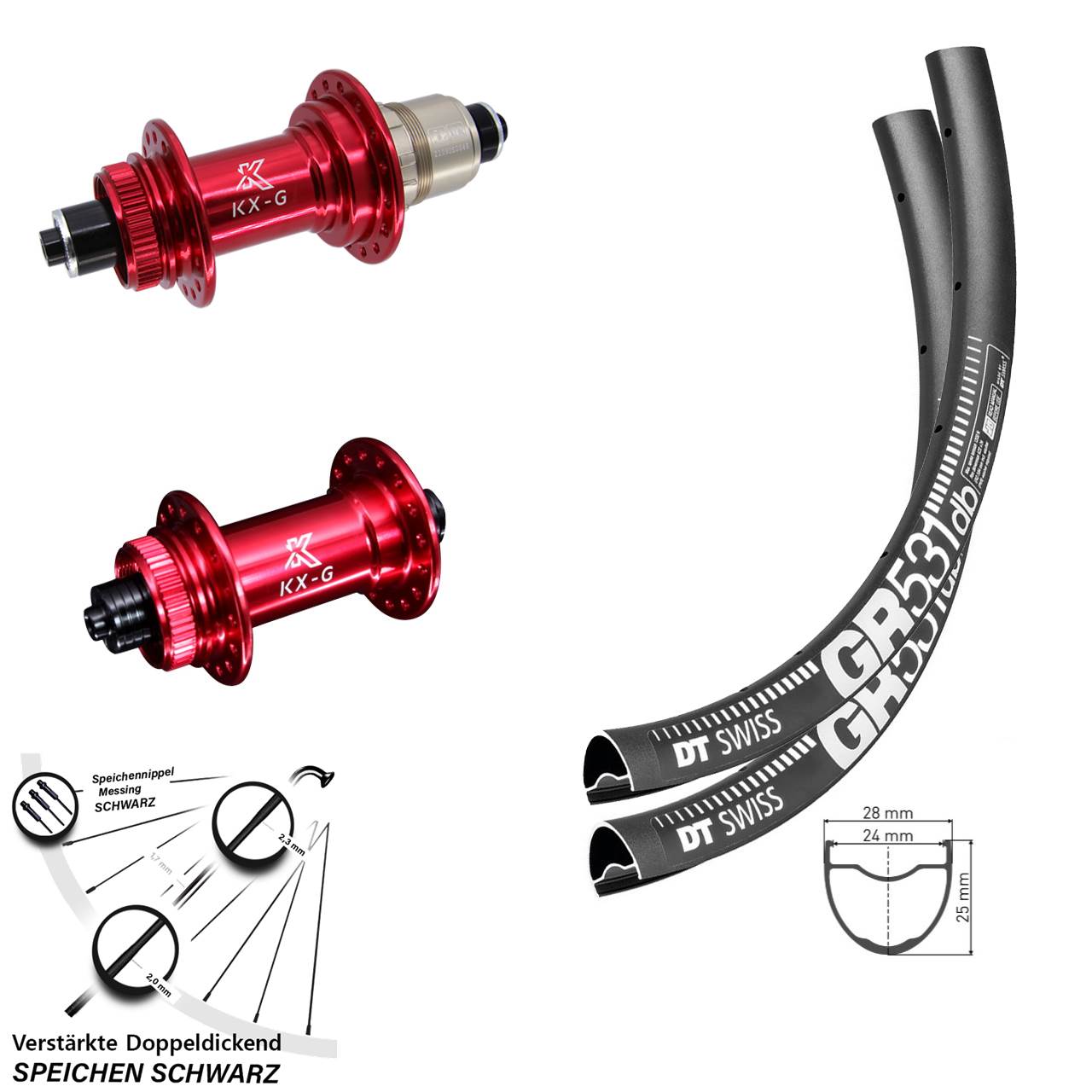 29 Zoll DT Swiss GR 531 KX-G rot Disc Laufrad-Satz für Schnellspanner XDR 11-12 fach