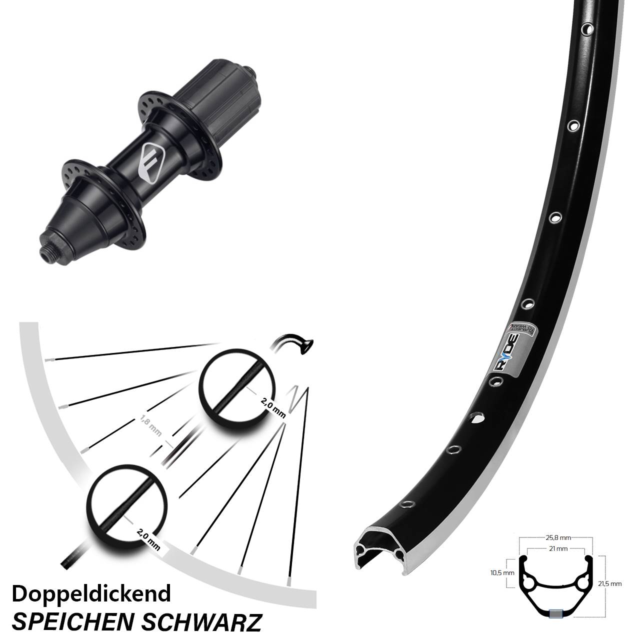 Ryde ZAC 421 Formula FM-32 26 Zoll Hinterrad QR 7 fach