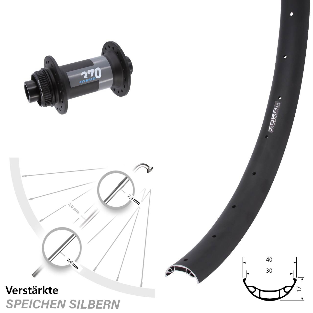 Centerlock Vorderrad 27,5 Zoll Gora 35 DT Swiss 370 Hybrid 15x110 Boost
