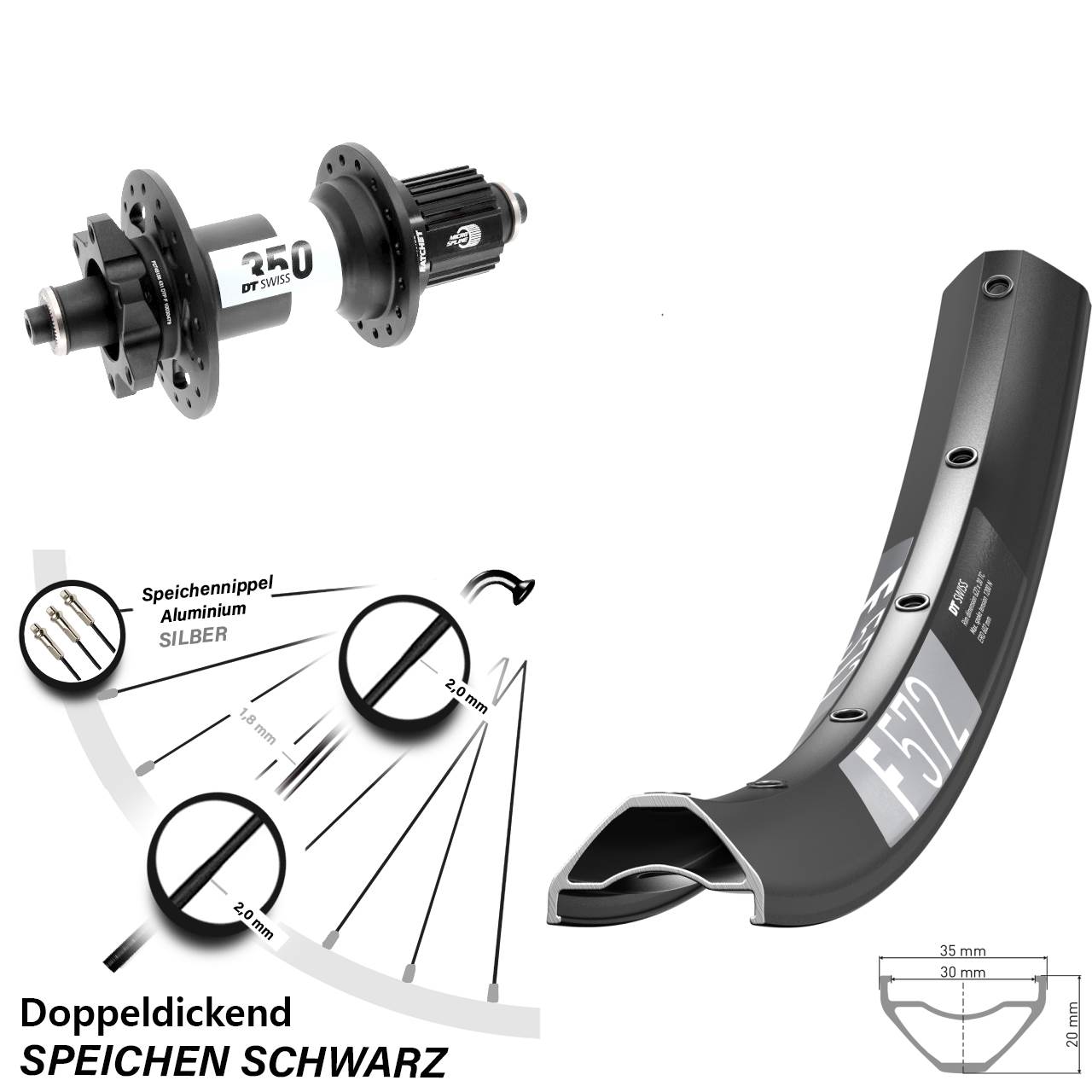 29 Zoll DT Swiss F 572 350 Boost Disc Hinterrad für Schnellspanner Micro Spline