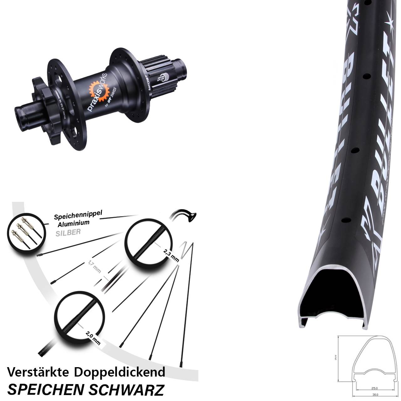 29 Zoll KX Bullet OS DT Swiss 350 Disc Hinterrad 12x142 Micro Spline