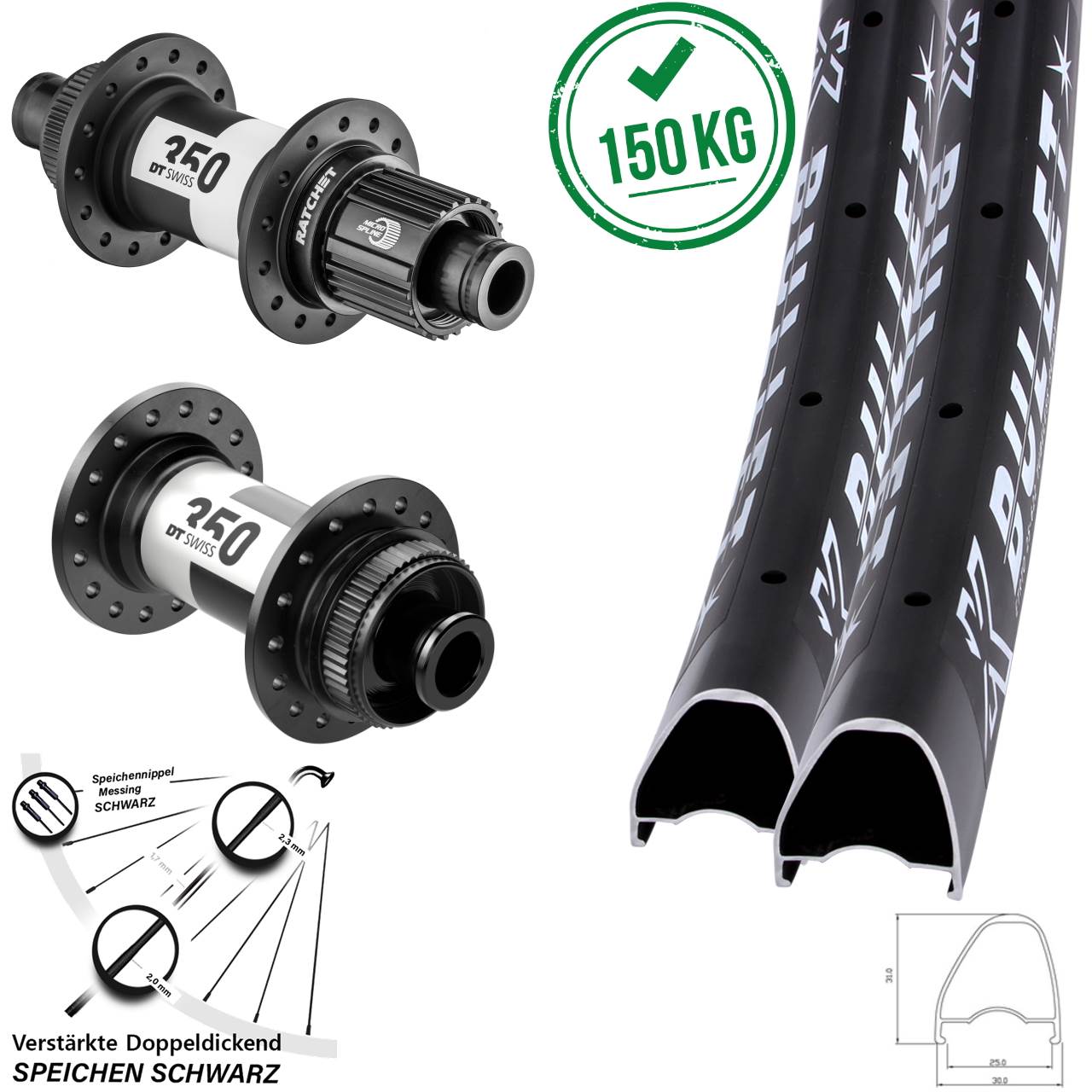 28 Zoll KX Bullet OS DT Swiss 350 Disc Laufrad-Satz 12x100/142 Micro Spline