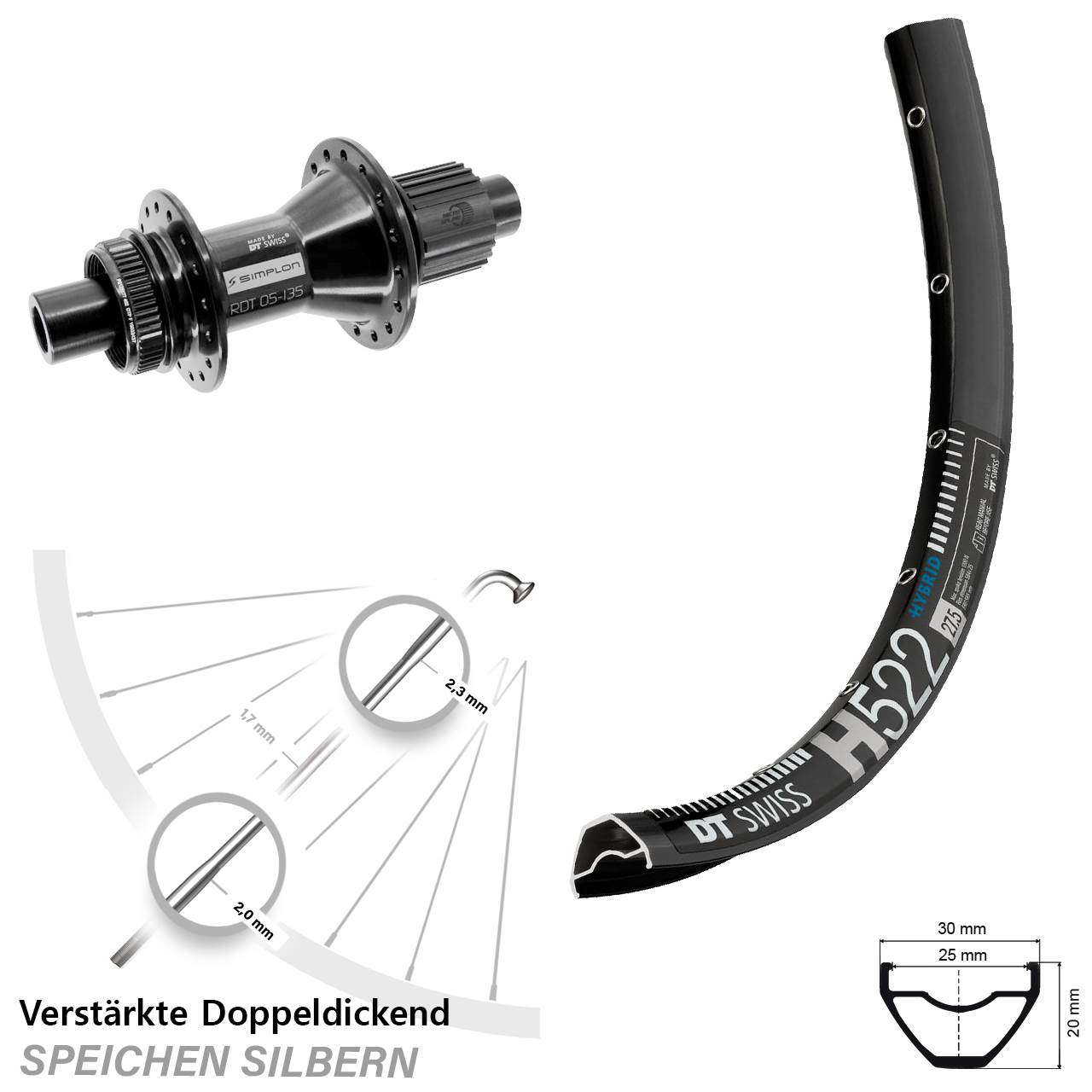 DT Swiss H522 DT Swiss 370 Hybrid 29 Zoll Centerlock Hinterrad 12x142 Micro Spline