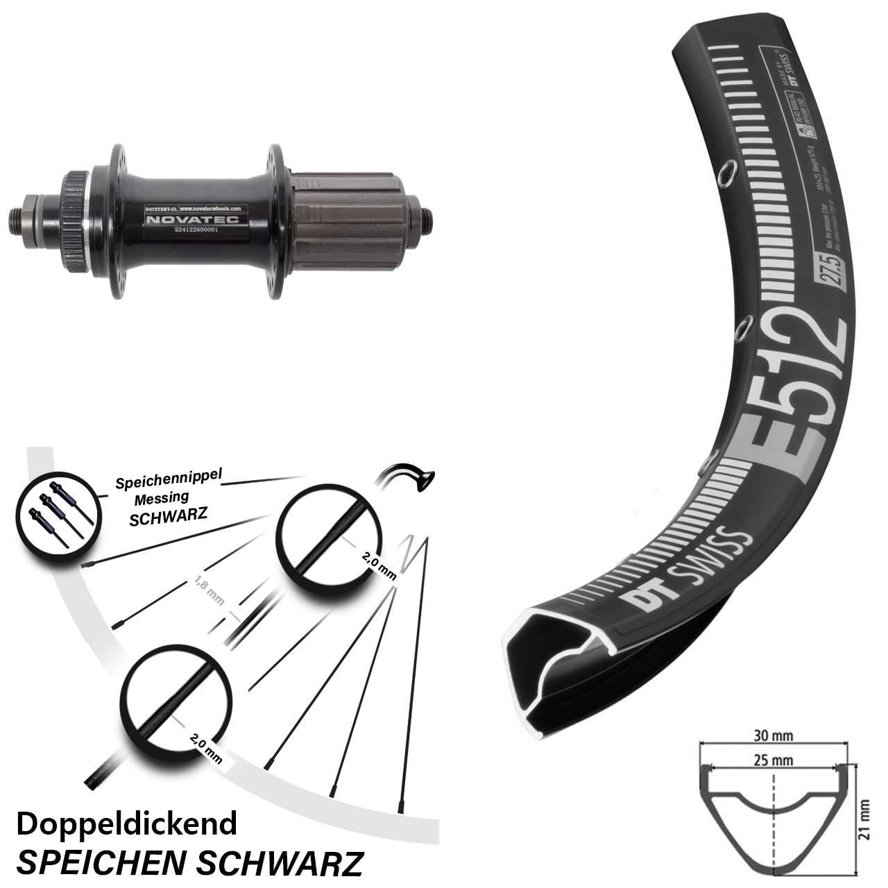 Disc Hinterrad 29 Zoll DT Swiss E512 Novatec D472 8-12 fach HG QR