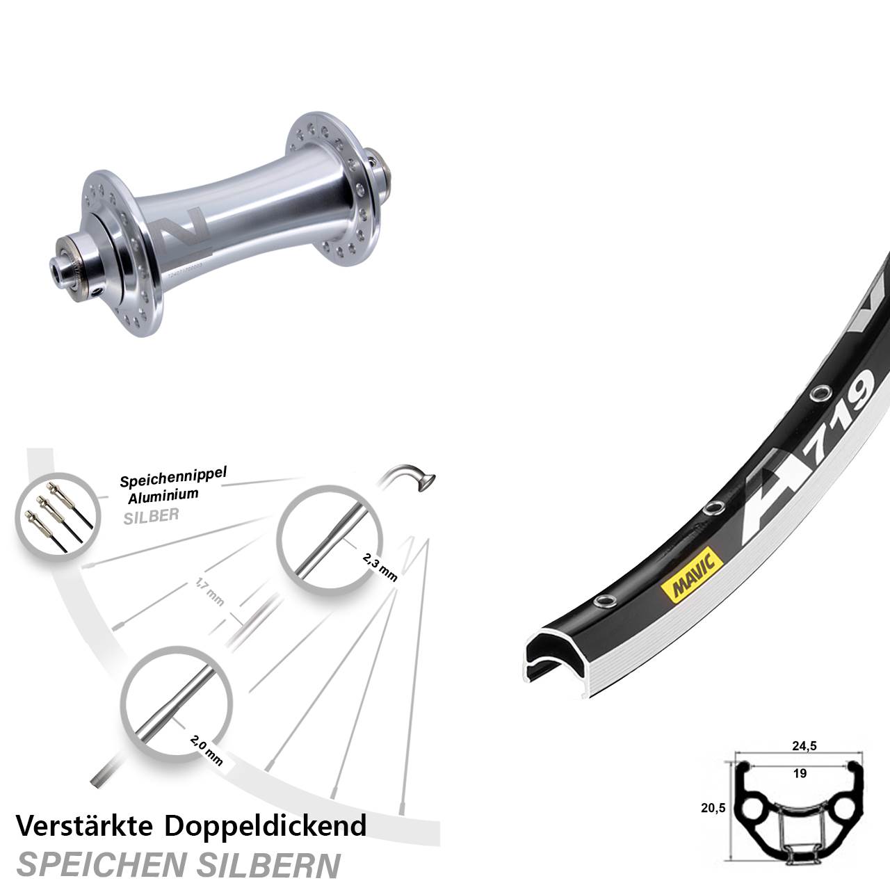 Vorderrad für Schnellspanner 28 Zoll Mavic A 719 Novatec A141