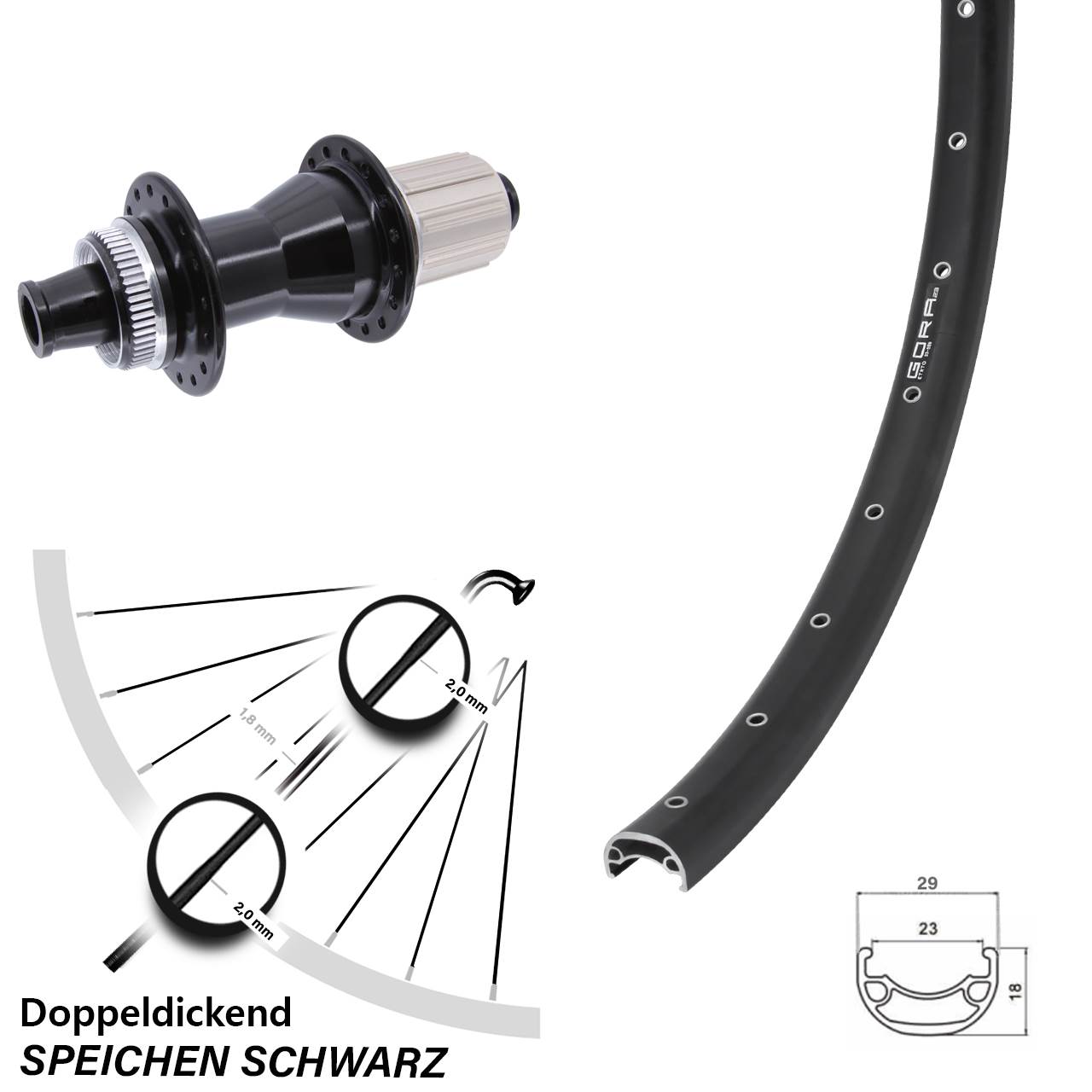 29 Zoll Gora 23 Novatec CL-142 Hinterrad Centerlock 12x142 8-12 fach