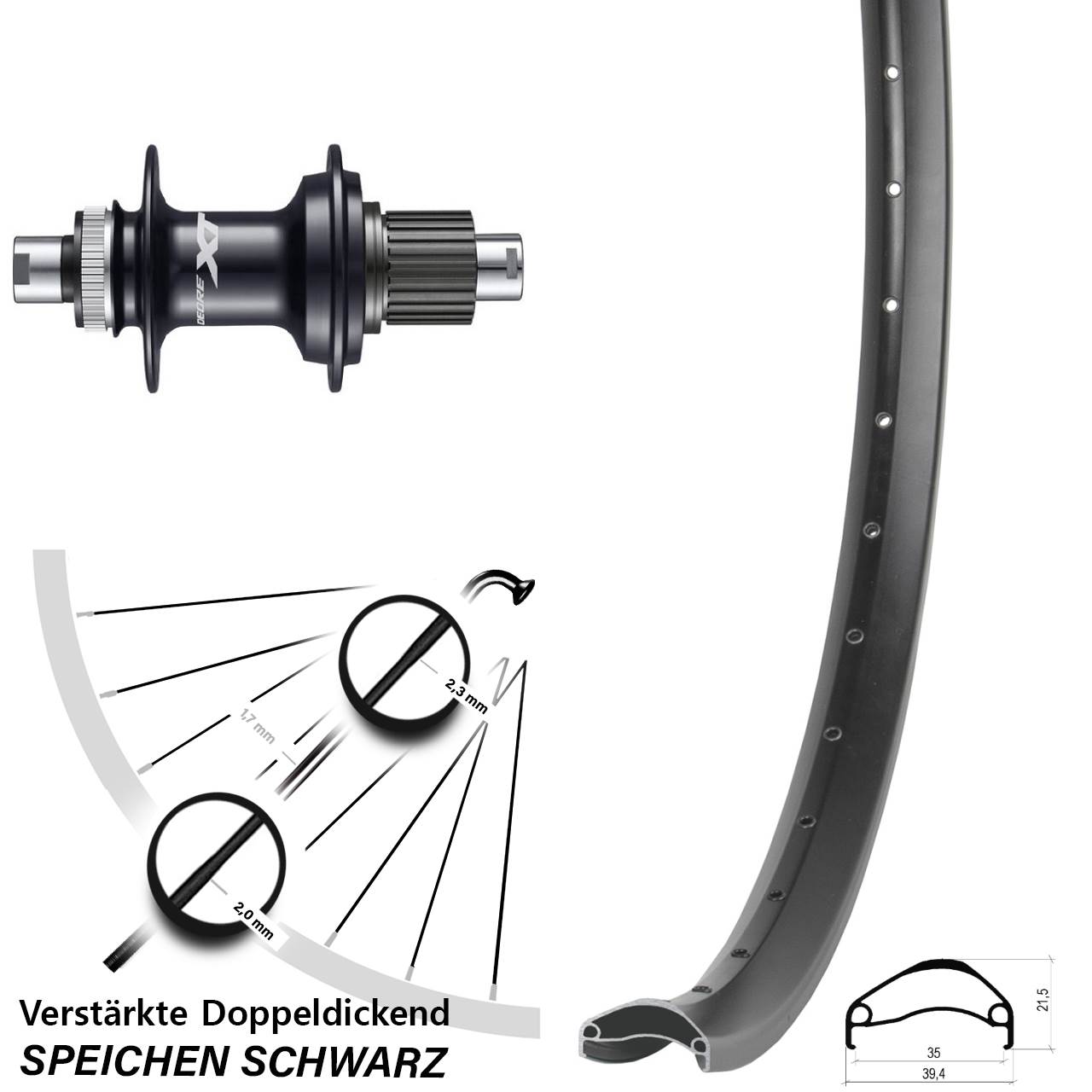 29 Zoll Ambrosio E35 Shimano XT Hinterrad Centerlock 12x142 Micro Spline