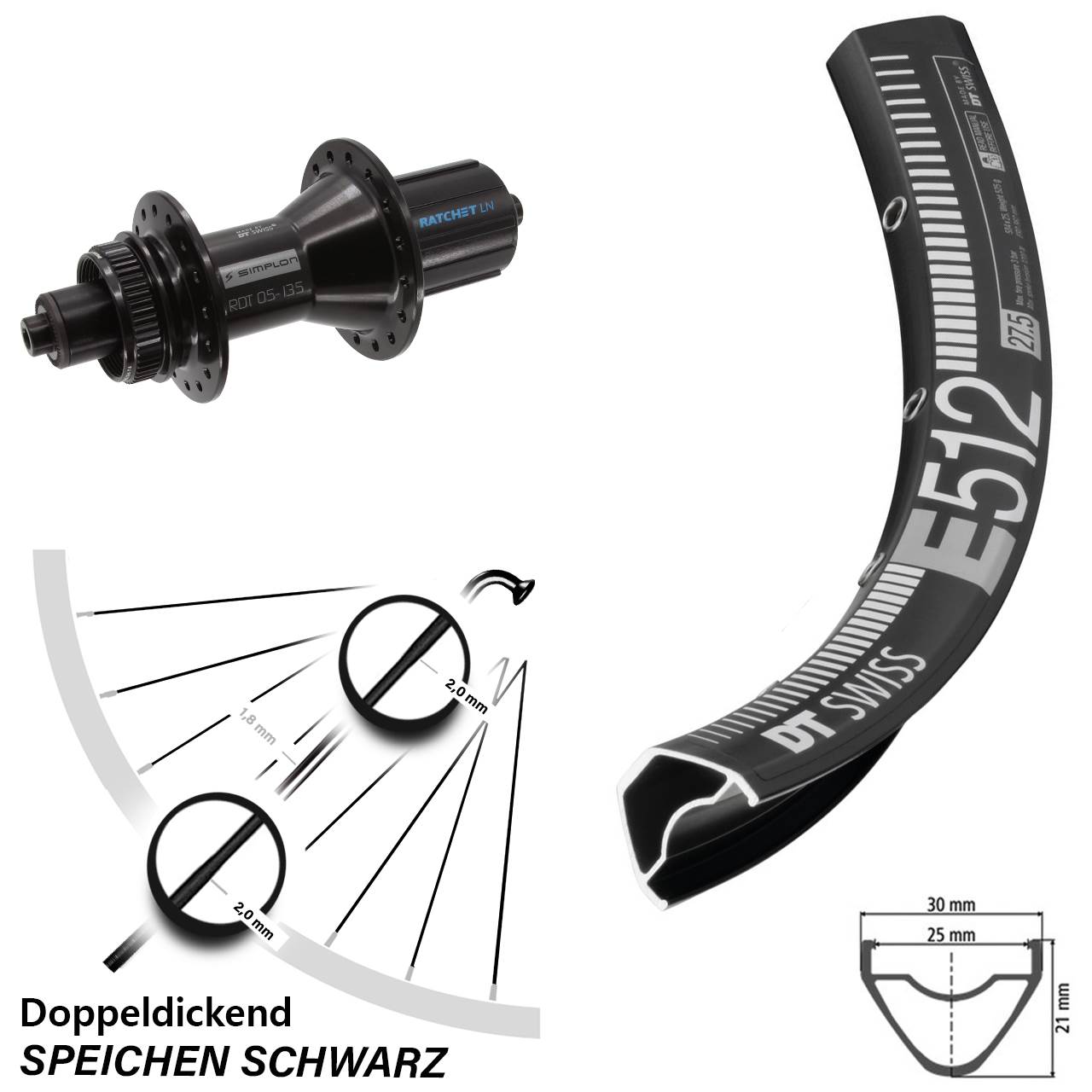Centerlock Hinterrad 29 Zoll DT Swiss E512-370 Hybrid 8-11 fach für Schnellspanner