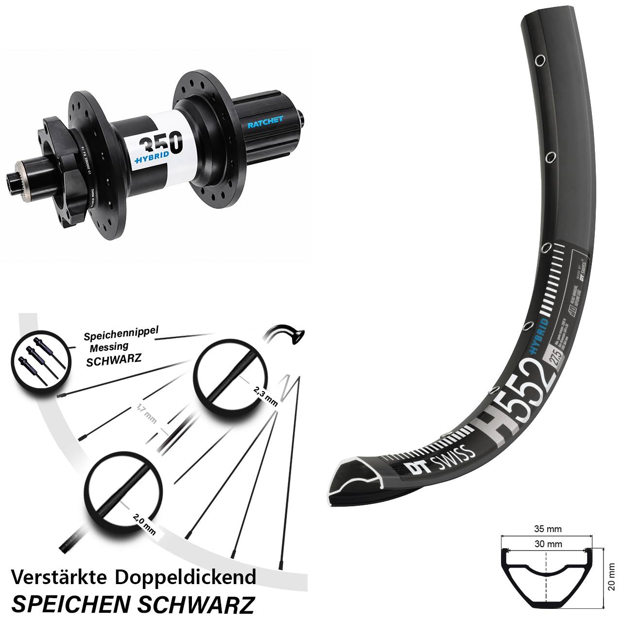 Hinterrad 29 Zoll DT Swiss H552-350 Hybrid 8-11 fach HG für Schnellsp.