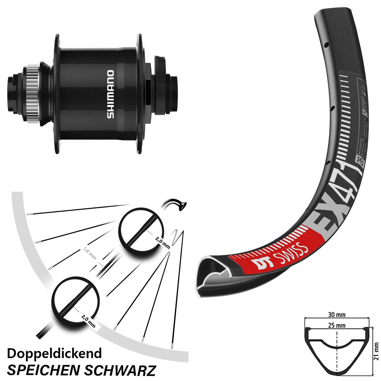 Disc Vorderrad mit Nabendynamo 15x100 650B DT Swiss EX471 Shimano DH-UR708-3D
