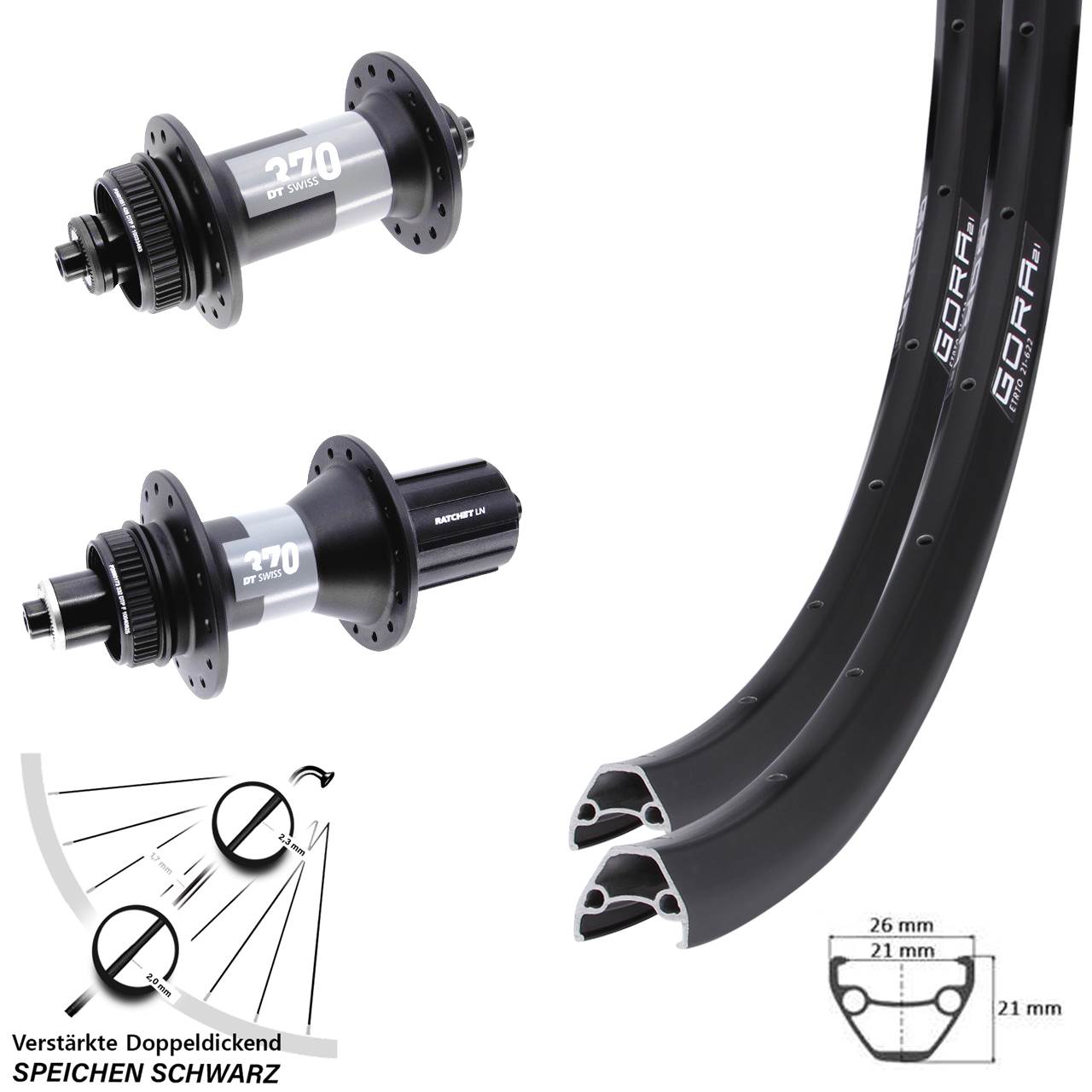 Gora 21 DT Swiss 370 27,5 Zoll Laufradsatz Centerlock für Schnellspanner 8-12 fach