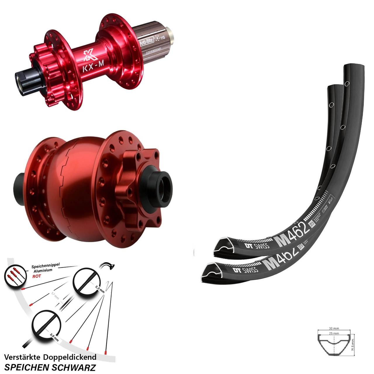 DT Swiss M462 KX-M rot SON 28 650B Disc Laufrad-Satz 15x100 12x142 8-12 fach HG