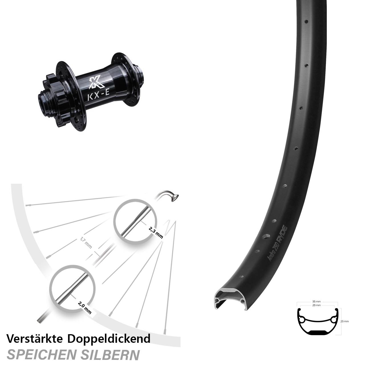 Ryde Andra 29 Zoll Vorderrad mit KX-E Disc 15x100 mm 6-loch verstärkt