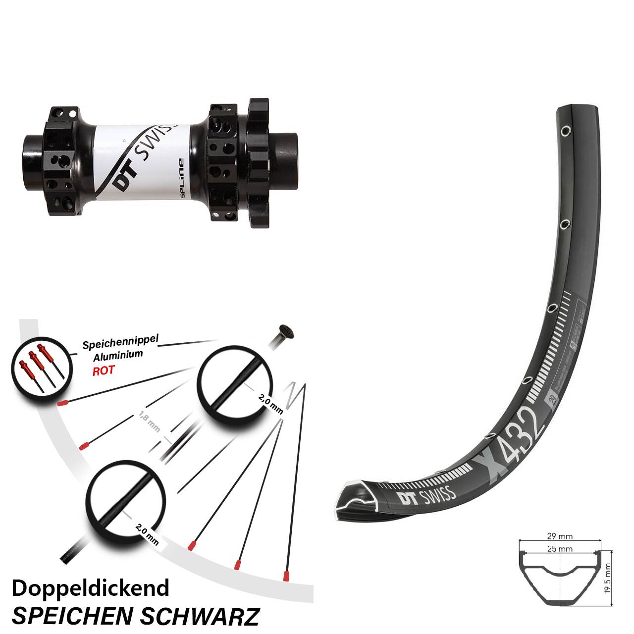 29 Zoll Vorderrad 6-Loch Straightpull X 432 DT Swiss X1900 15x100